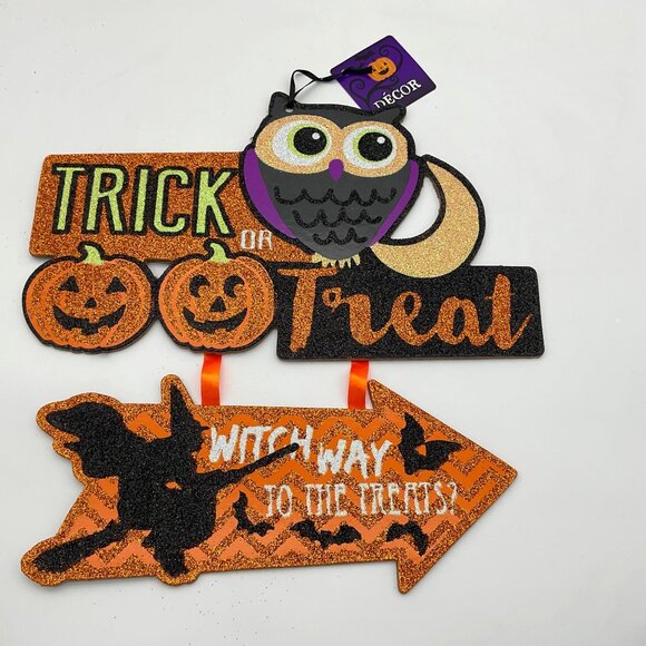 Witchy Halloween Junk Drawer Lot Glitter Sign and Pumpkin Spiderweb Hat & Gho - Picture 2 of 7